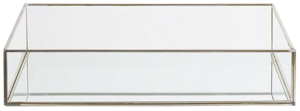 Ozdobný podnos strieborný kovový rám sklo so zrkadlovým efektom 30 x 20 cm obdĺžnikový elegantný