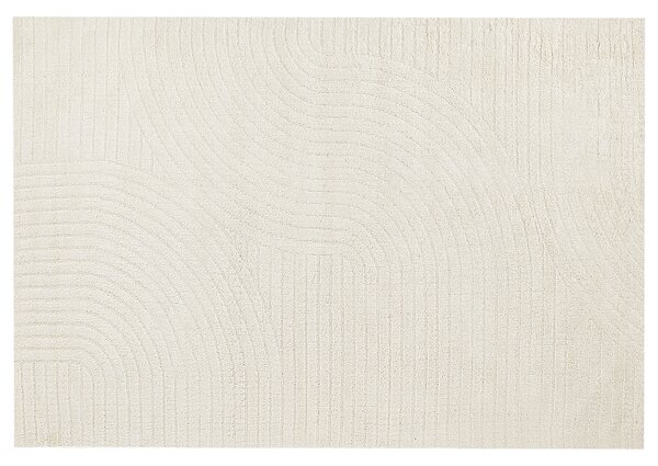 Koberec béžový vlnený 160 x 230 cm s abstraktným vzorom obývacia izba spálňa moderný minimalistický dizajn