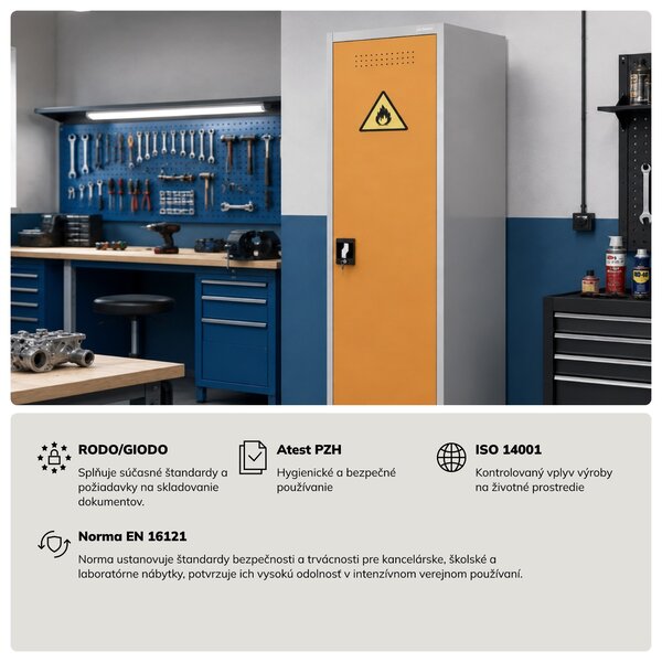 Stĺpová chemická skriňa na chemikálie BHP sivožltá, 500x1850x400 mm: PETER