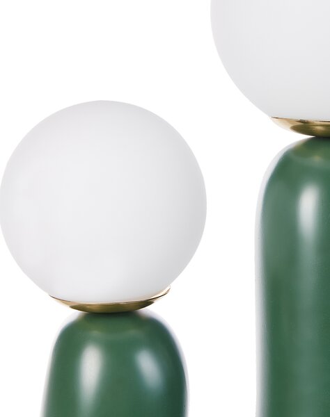 Stolná lampa zelená biela okrúhle sklenené tienidlá podstavec v tvare U moderný štýl obývačka spálňa