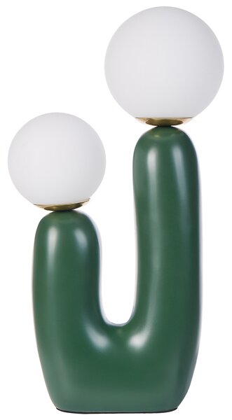 Stolná lampa zelená biela okrúhle sklenené tienidlá podstavec v tvare U moderný štýl obývačka spálňa