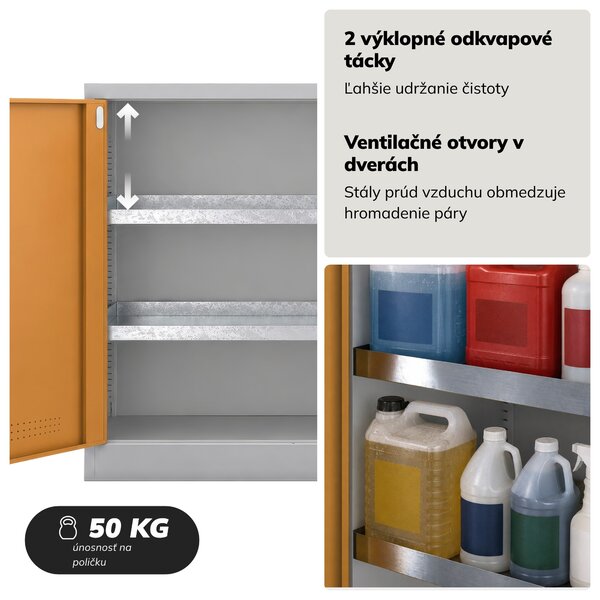 Nízka chemická skriňa na chemikálie BHP sivožltá, 1000x1040x400 mm: IRENE