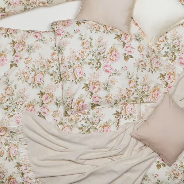 Obliečky SATÉN DESIGN roses smotanová Štandardný 1x paplón 140x200 + 1x vankúš 70x90 cm
