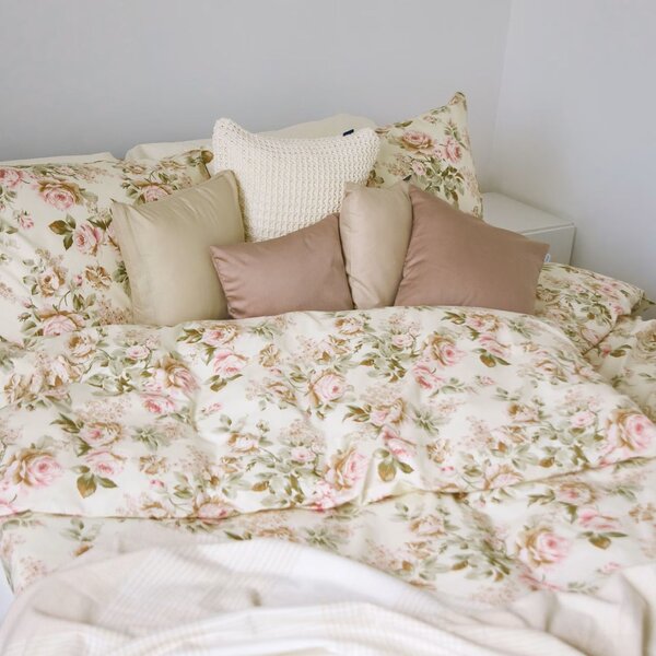 Obliečky SATÉN DESIGN roses smotanová Štandardný 1x paplón 140x200 + 1x vankúš 70x90 cm