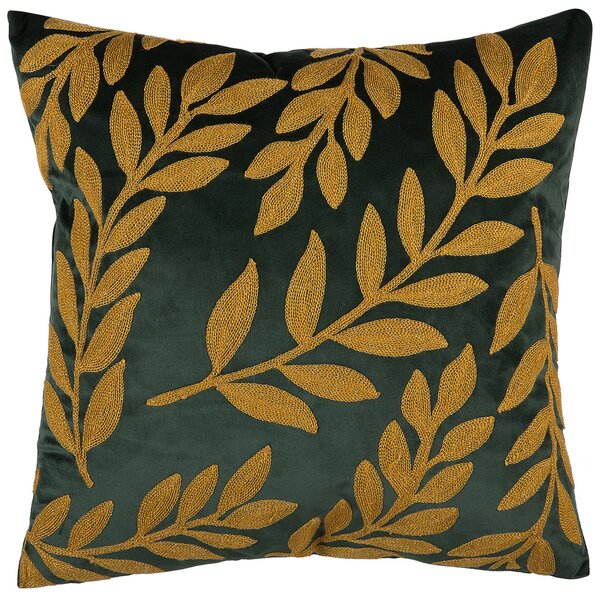 Sada 2 dekoratívnych vankúšov zelený zamat vyšívaný vzor listov 45 x 45 cm retro dekoračný doplnok s kvetovaným motívom glamour