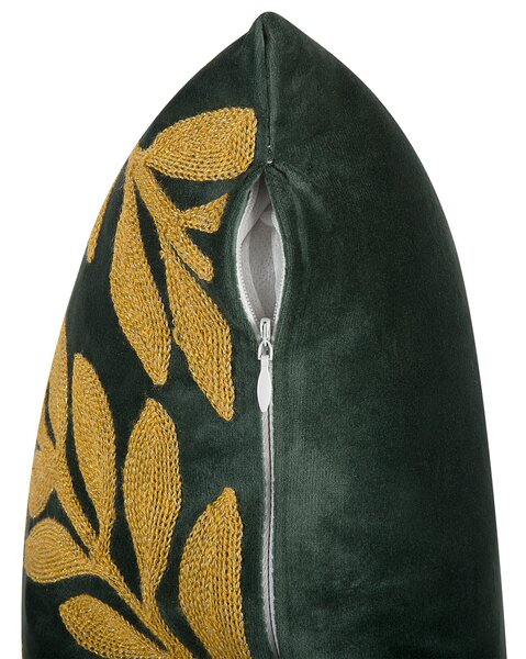 Sada 2 dekoratívnych vankúšov zelený zamat vyšívaný vzor listov 45 x 45 cm retro dekoračný doplnok s kvetovaným motívom glamour