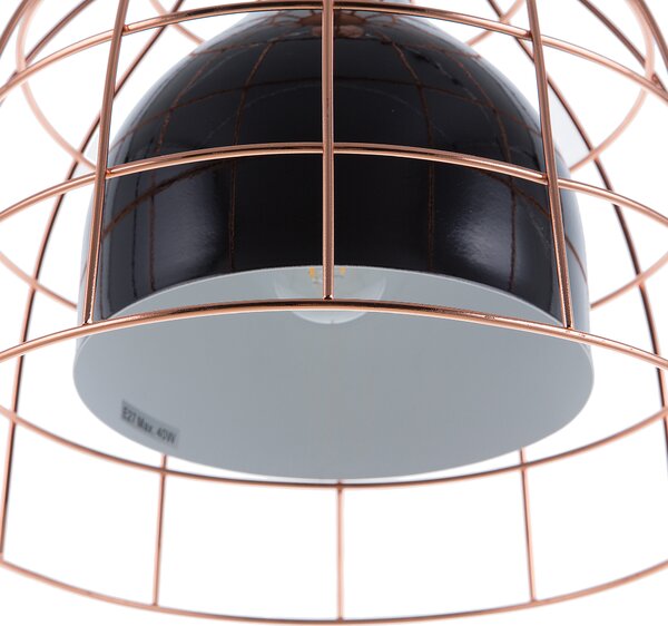 Závesná lampa čierna kovová 121 cm medené zvonové drôtené tienidlo v tvare klietky industriálny dizajn