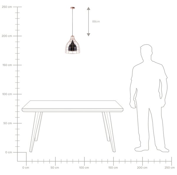 Závesná lampa čierna kovová 121 cm medené zvonové drôtené tienidlo v tvare klietky industriálny dizajn
