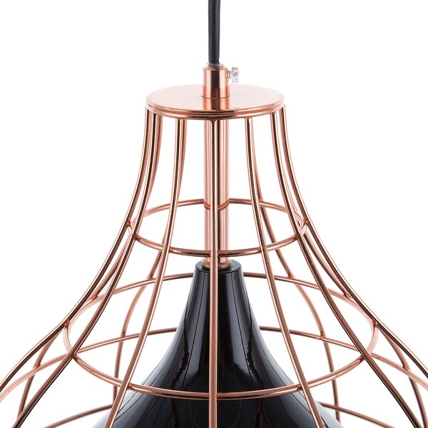 Závesná lampa čierna kovová 121 cm medené zvonové drôtené tienidlo v tvare klietky industriálny dizajn