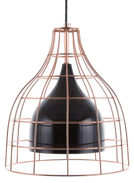 Závesná lampa čierna kovová 121 cm medené zvonové drôtené tienidlo v tvare klietky industriálny dizajn