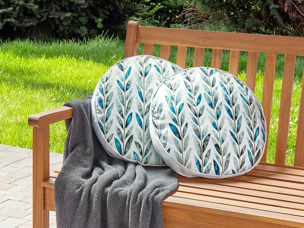 Sada 2 záhradných vankúšov biela a zelená polyester ⌀ 40 cm vzor listov moderný dizajn dekoračný vankúš