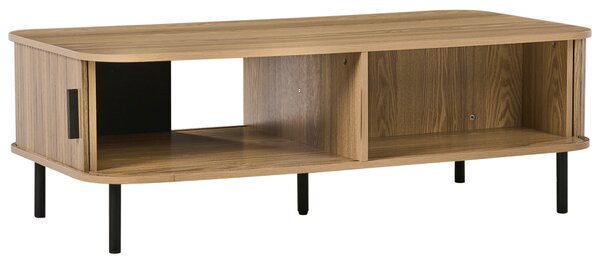 Konferenčný stolík svetlé drevo čierne nohy MDF kov 120 x 60 retro štýl posuvné dvierka úložný priestor obývacia izba