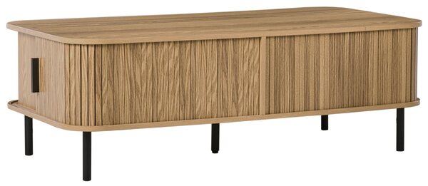 Konferenčný stolík svetlé drevo čierne nohy MDF kov 120 x 60 retro štýl posuvné dvierka úložný priestor obývacia izba