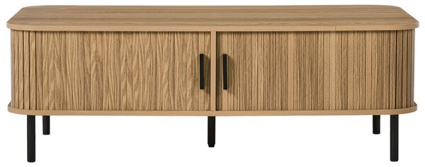 Konferenčný stolík svetlé drevo čierne nohy MDF kov 120 x 60 retro štýl posuvné dvierka úložný priestor obývacia izba