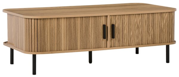 Konferenčný stolík svetlé drevo čierne nohy MDF kov 120 x 60 retro štýl posuvné dvierka úložný priestor obývacia izba