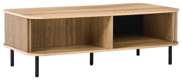 Konferenčný stolík svetlé drevo čierne nohy MDF kov 120 x 60 retro štýl posuvné dvierka úložný priestor obývacia izba