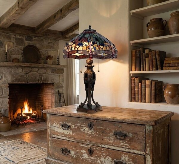 Stoln9 lampa Tiffany Dark dragonfly - Clayre & Eef