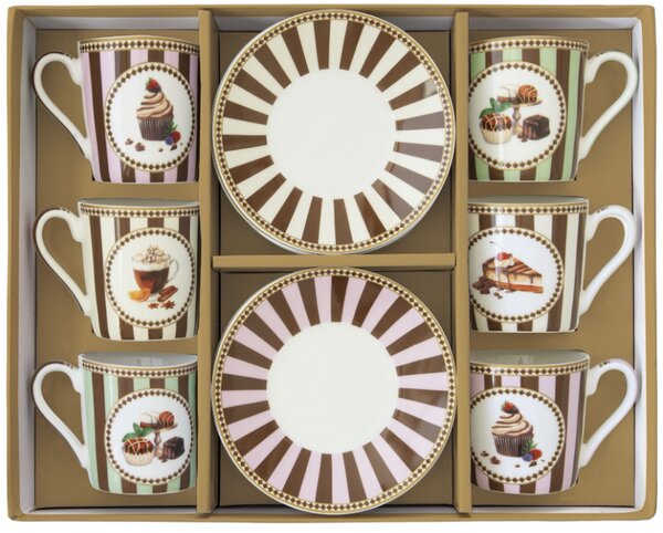 FEDORA Home Set pre 6 osôb - porcelánový hrnček espresso s tanierikom, 100ml, Coffee Mania Sweet Moments