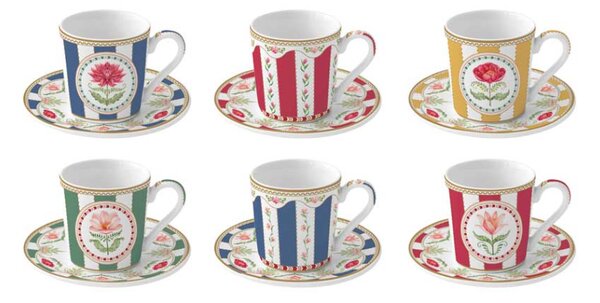 FEDORA Home Set pre 6 osôb - porcelánový hrnček espresso s tanierikom, 100ml, Coffee Mania Flowery