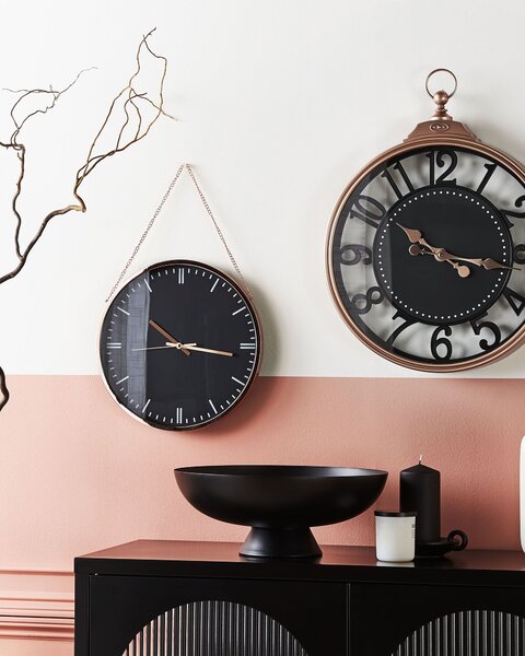 Nástenné hodiny čierne medený rám syntetický materiál ø 30 cm bytové doplnky moderný dizajn