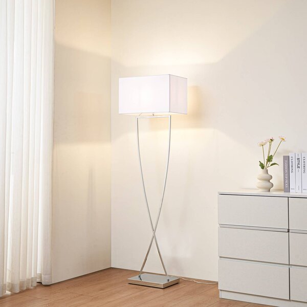 Lucande Stojacia lampa Evaine, chróm/biela, kov, 157 cm, E27, Biela / opálová, Obývacia izba / jedáleň, kov, Moderný, Stojaca lampa