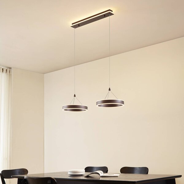 Lucande LED závesné svietidlo Kolo, 86 cm, 2-pl., hnedé, stmievateľné, Hnedá / hrdzavá, Obývacia izba / jedáleň, Plast, Moderný, Závesné svietidlo