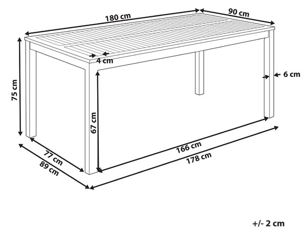 Záhradný jedálenský stôl svetlohnedý akáciové drevo 180 x 90 cm obdĺžnikový tvar pre 8 osôb moderný rustikálny štýl interiér exteriér