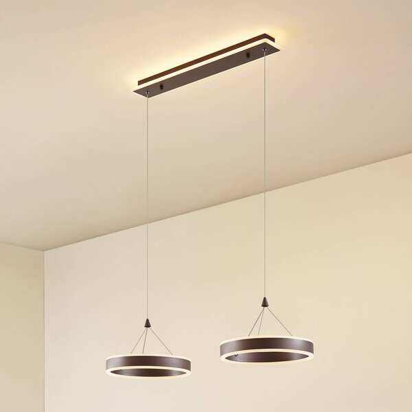 Lucande LED závesné svietidlo Kolo, 86 cm, 2-pl., hnedé, stmievateľné, Hnedá / hrdzavá, Obývacia izba / jedáleň, Plast, Moderný, Závesné svietidlo