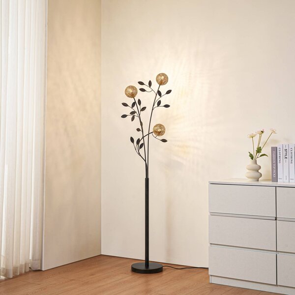 Lucande Stojacia lampa Evory, 160 cm, 3 svetlá, čierna/zlatá, G9, Čierna, Obývacia izba / jedáleň, kov, Florentský, Stojaca lampa