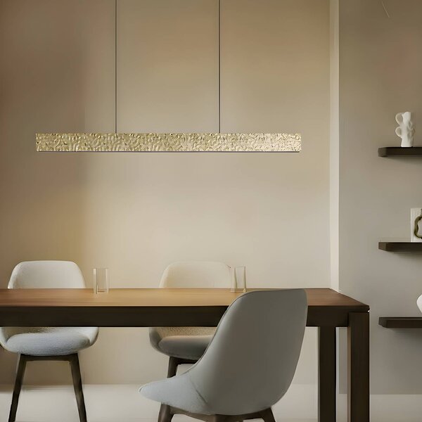 Lucande LED závesné svietidlo Nivara, 117 cm, zlatá, kov, Mosadz / zlato, Obývacia izba / jedáleň, kov, Moderný, Závesné svietidlo