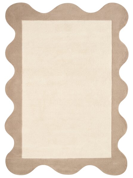 Koberec béžový vlnený nepravidelný tvar 160 x 230 cm retro štýl obývacia izba