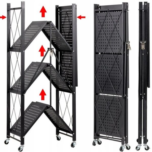 Stackmax™ Skladací Kovový Regál - 4 úrovne, Biela