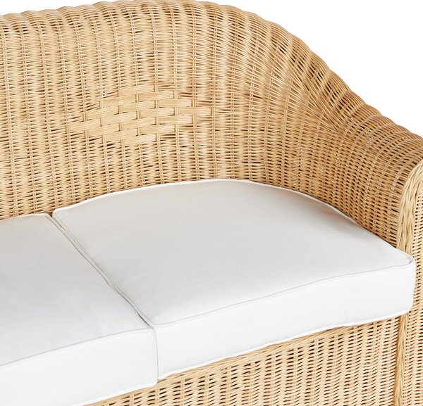 Záhradná pohovka prírodná ratan 3-miestna biele bavlnené sedacie vankúše boho štýl exteriér záhrada terasa balkón