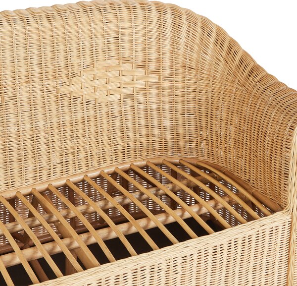 Záhradná pohovka prírodná ratan 3-miestna biele bavlnené sedacie vankúše boho štýl exteriér záhrada terasa balkón