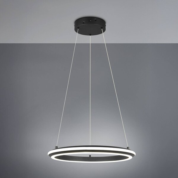Trio Lighting LED závesné svietidlo Amador, Ø 45 cm, čierna matná, kov,, Čierna, Obývacia izba / jedáleň, kov, Moderný, Závesné svietidlo