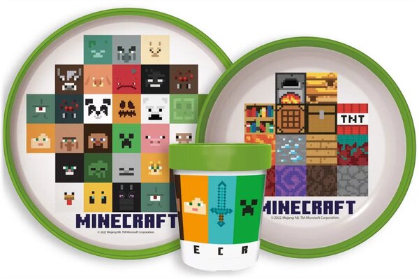 Sada plastového riadu Minecraft s kelímkom a protišmykom - 3 diely