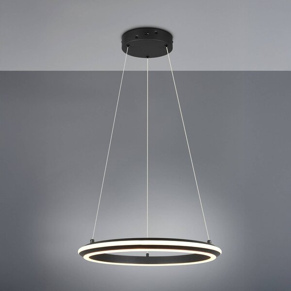 Trio Lighting LED závesné svietidlo Amador, Ø 45 cm, čierna matná, kov,, Čierna, Obývacia izba / jedáleň, kov, Moderný, Závesné svietidlo