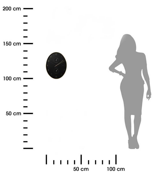 Nástenné hodiny s vlhkomerom a teplomerom Oval, čierna/zlatá