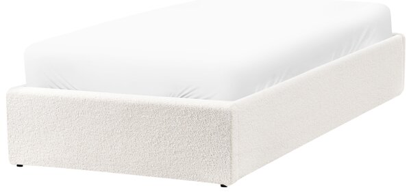 Posteľ s úložným priestorom krémová biela buklé 90 x 200 cm čalúnený rám postele s roštom moderný dizajn