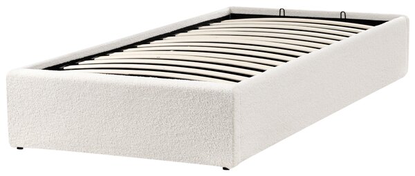 Posteľ s úložným priestorom krémová biela buklé 90 x 200 cm čalúnený rám postele s roštom moderný dizajn