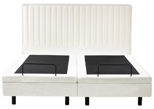 Čalúnená polohovateľná posteľ krémová biela 180 x 200 cm elektrické nastavenie s diaľkovým ovládaním buklé čalúnenie