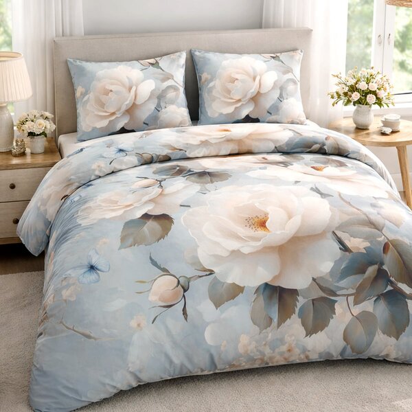 SATÉNOVÉ OBLIEČKY SATYNLOVE PREMIUM 180X200 CM, 2KS 70X80 CM KVETY