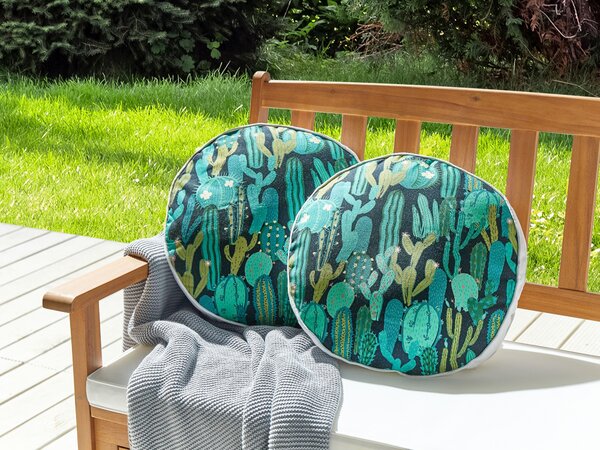 Sada 2 záhradných vankúšov zelená polyester vzor kaktusov ⌀ 40 cm okrúhla moderný štýl vonkajšie terasa vodoodolná