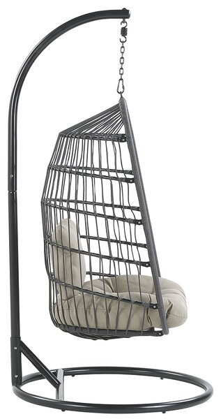 Závesné kreslo s kovovým stojanom čierne s výpletom sedací vankúš boho rustikálna terasa balkón obývacia izba