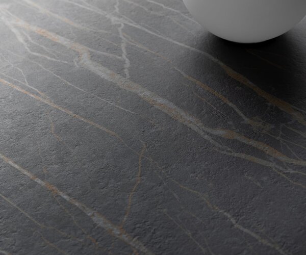 DELIFE Konferenčný stolík Edge oválny 140×80 cm keramika Laminam® Noir Desir hnedá Salto kov čierna