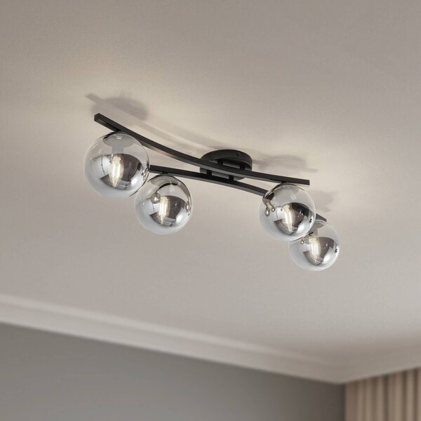 EMIBIG LIGHTING Stropné svietidlo Opus, dĺžka 84 cm, dymová sivá/čierna, 4 svetlá., Čierna, Obývacia izba / jedáleň, kov, Moderný, Stropné svetlo