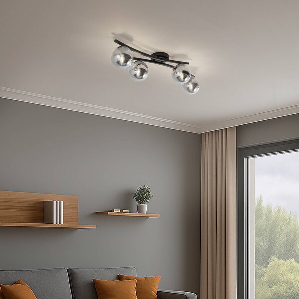 EMIBIG LIGHTING Stropné svietidlo Opus, dĺžka 84 cm, dymová sivá/čierna, 4 svetlá., Čierna, Obývacia izba / jedáleň, kov, Moderný, Stropné svetlo