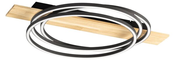 FISCHER & HONSEL Stropné LED svetlo Marit, dĺžka 76 cm, pieskovo čierne, kov/drevo, Čierna, Obývacia izba / jedáleň, kov, Moderný, Stropné svetlo