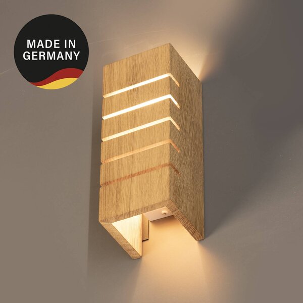 Nástenné svetlo Shine-Wood, šírka 10 cm, E14, dub/biela, drevo, Svetlé drevo, Obývacia izba / jedáleň, Drevo