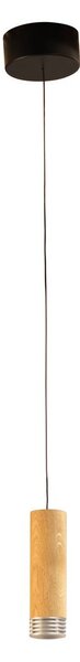LED závesné svietidlo Shine-Wood, Ø 13 cm dub/čierna drevo/akryl, Svetlé drevo, Obývacia izba / jedáleň, Drevo, Závesné svietidlo